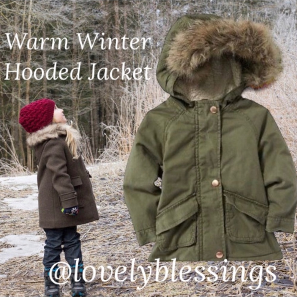 Warm Hooded Winter Coat Fur Trim Hood Jacket Old Navy Olive Khaki Green Size 4T